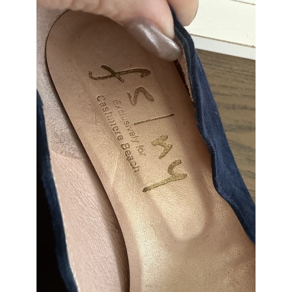 FS/NY Cassie Beach Navy Suede Wedge Flats Womens Size 5B Scalloped Edge - Picture 2 of 9